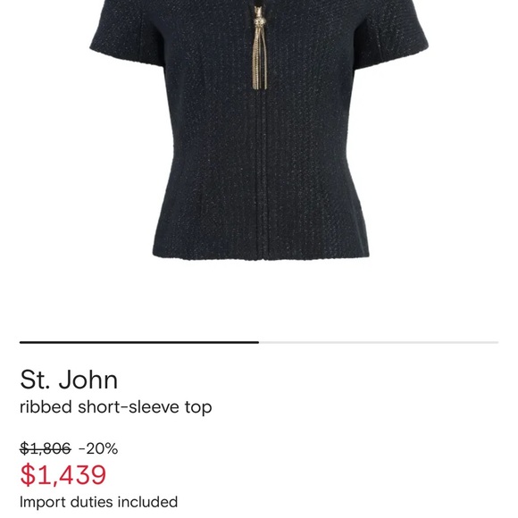NEW ST. JOHN Elegant Black Short Sleeve Jacket Cotton Blend Peplum Gold HW 2 - Picture 6 of 6